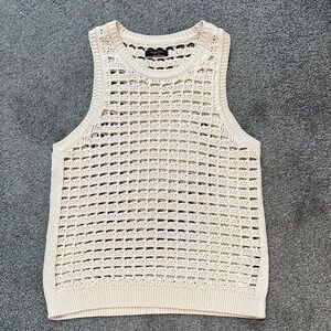 Massimo Dutti Cream Open Knit Tank Sweater